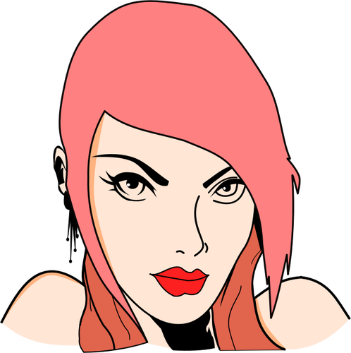 Dibujo de señora con el cabello rosada vectorial