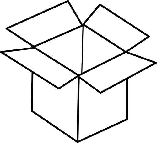 Vector line art image of open cardboard box