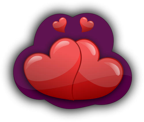 Vector graphics of four loving hearts in a purple bubble