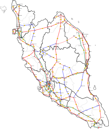 Peninsular Malesia tärkeimmät reitit kartta