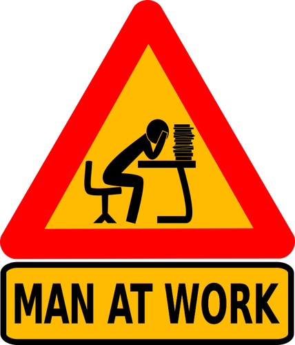 Man at intellectual work board sign