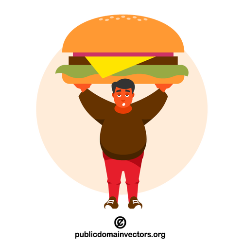 Homem carregando um grande hambúrguer