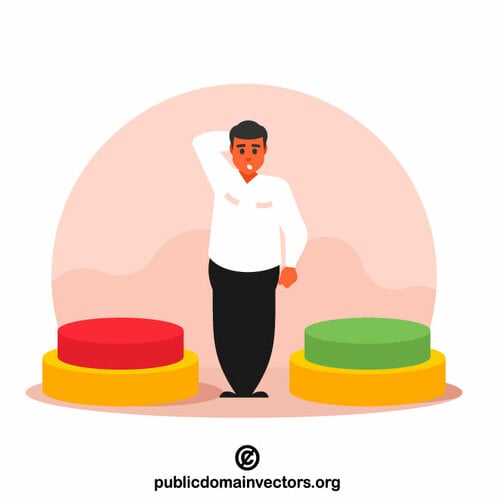 Man chooses between two buttons