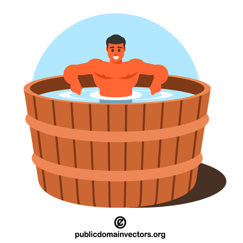 Man in a wooden plunge tub
