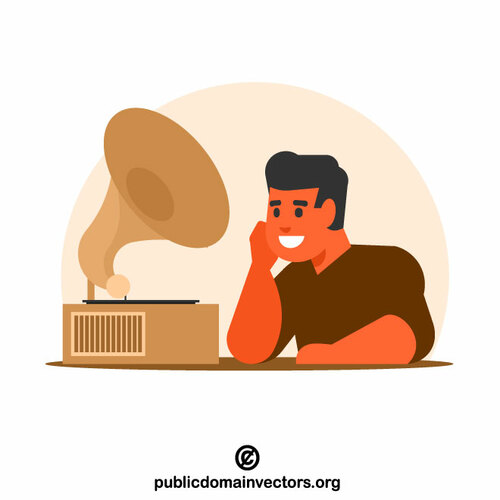 Man listening to phonograph