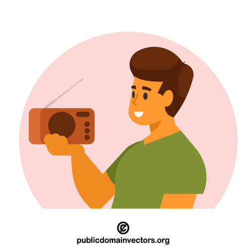 Man with a vintage radio receiver