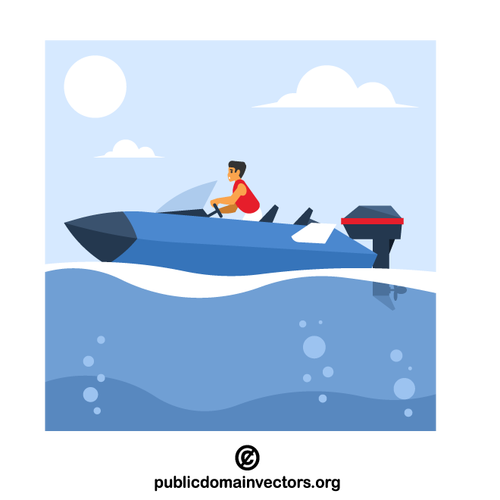 Bărbat conducând o barcă cu motor