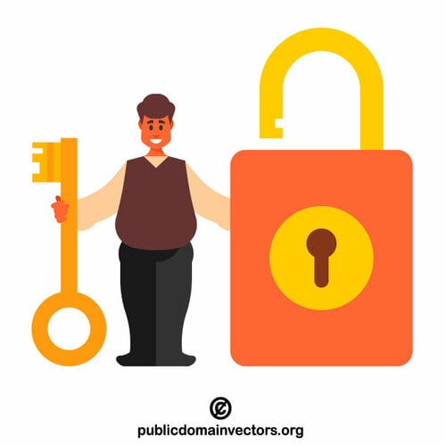 man opened lock by a key