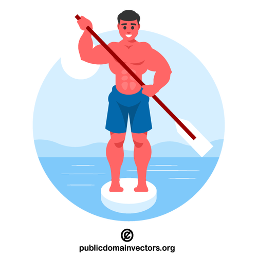 Uomo paddleboarding