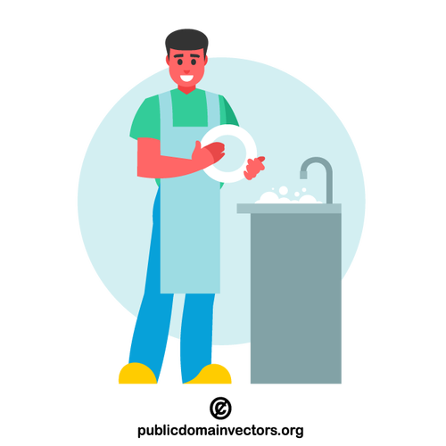 Mann, der Geschirr wäscht