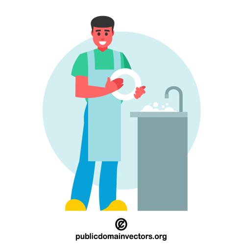 Man washing dishes