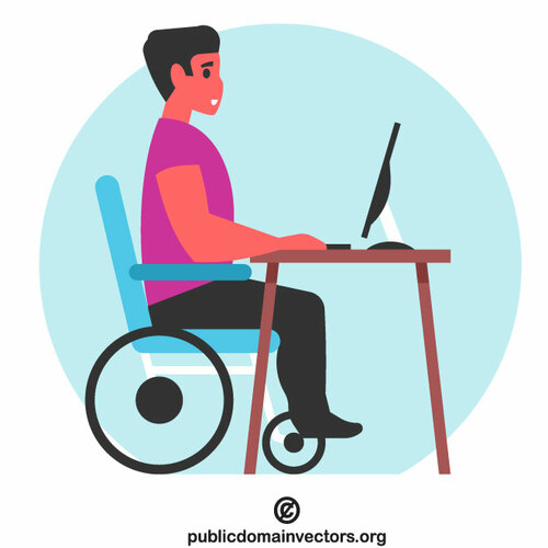 Man with disability works in office
