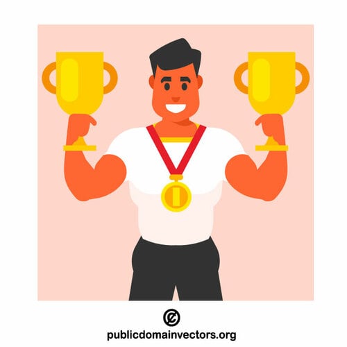 A winner with medals and trophies