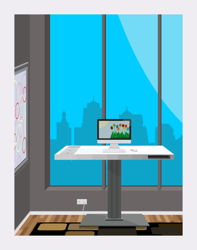 Working desk with city view vector image