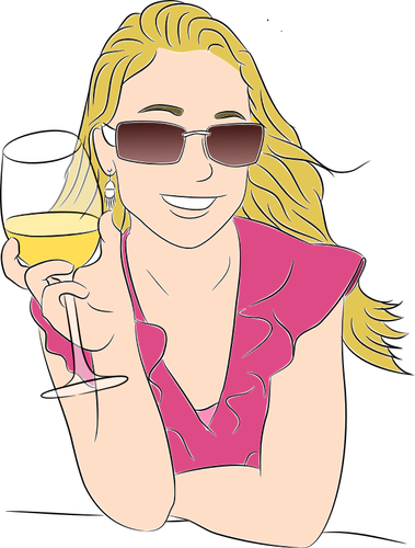 品尝葡萄酒的向量剪贴画的女人