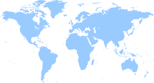 Disegno della mappa mondo politico vettoriale di sagoma blu