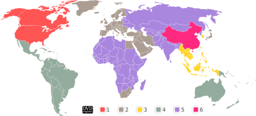 DVD regions map vector image