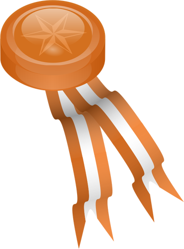 Vector clip art of bronze medallion with orange ribbons