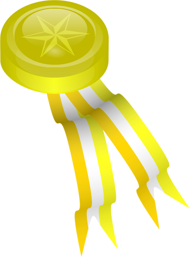 Vector drawing of golden medallion with yellow ribbons