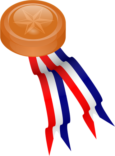 Bronze medal with blue, white and red ribbon vector drawing