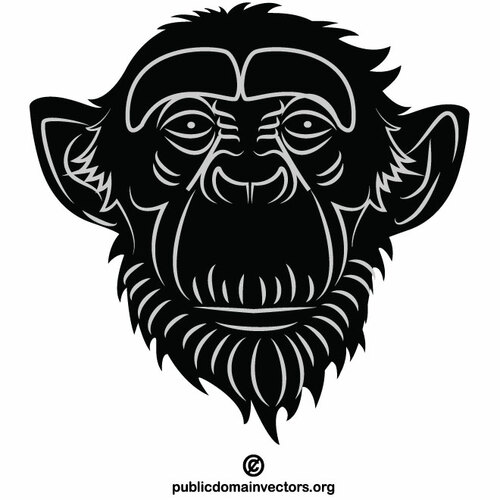 Gorilí tvář monochromatické siluety