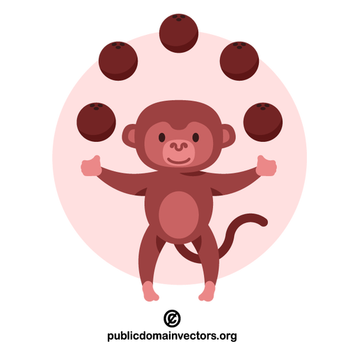 Apina jongleeraa kookospähkinöitä