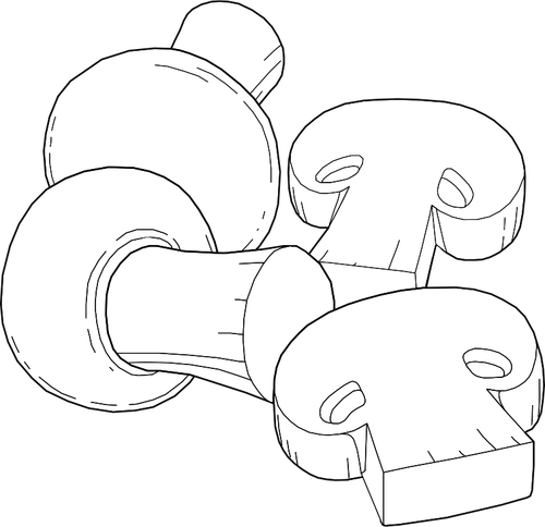 Mushrooms prepared for cooking line art vector drawing