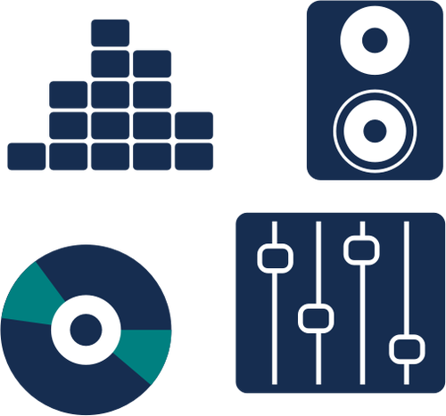 Vector de la imagen de conjunto de íconos de la música azul