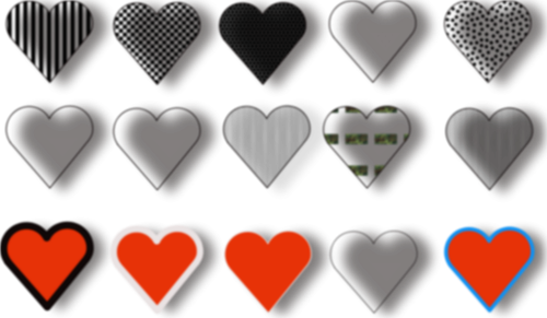 Vector selection of 15 hearts