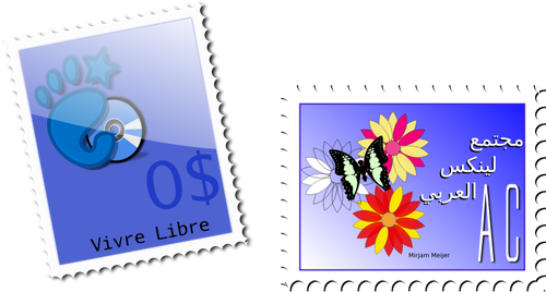 Gráficos vetoriais de selos postais gnome e borboleta