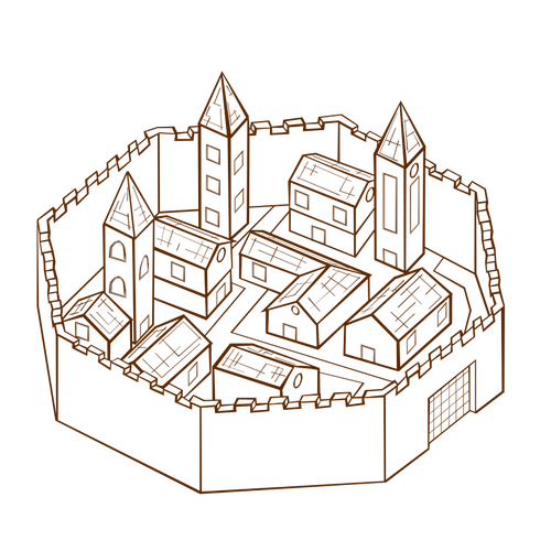 Cidade localizada a imagem vetorial paredes RPG mapa símbolo