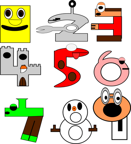 Clip art de animales número de dibujos animados de 1 a 9