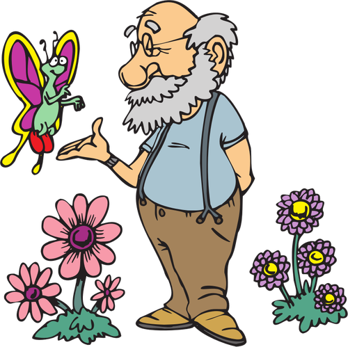 Uomo anziano con la farfalla