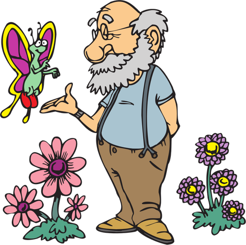 Old man with butterfly