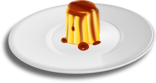Vector clip art of creme caramel on dinnerplate