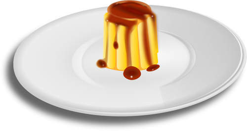 Vector miniaturi de crema caramel pe dinnerplate