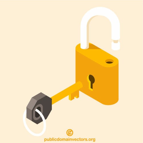 Padlock with a key 3D clip art