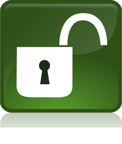 Opened lock in green button vector graphics