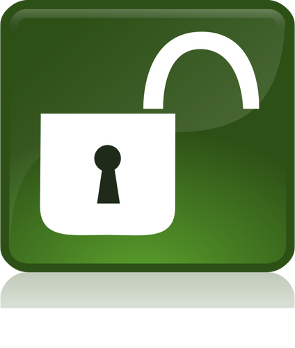 Opened lock in green button vector graphics