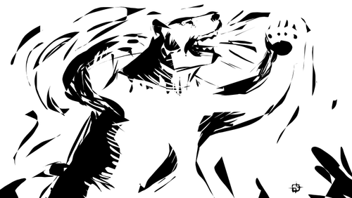 Bear growling in black and white vector clip art