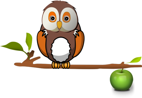 Eule auf Apfel-Zweig-Vektor-ClipArt