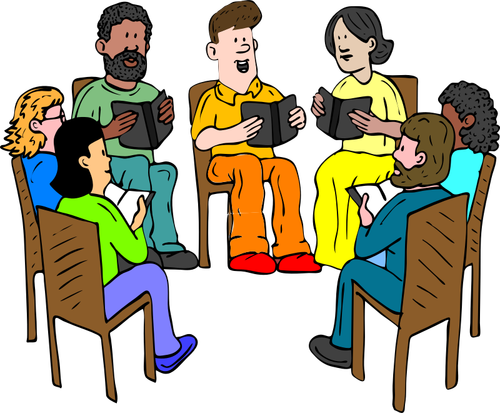 Vector drawing of people sitting and reading a book