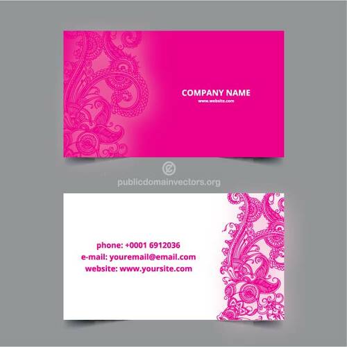 Pink business card with floral design