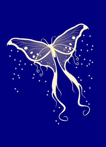 青の背景に光の蛾のイラスト
