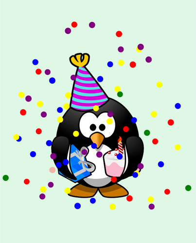 Vector graphics of colorful penguin birthday card