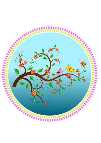 Burung pada cabang dengan bunga vektor gambar