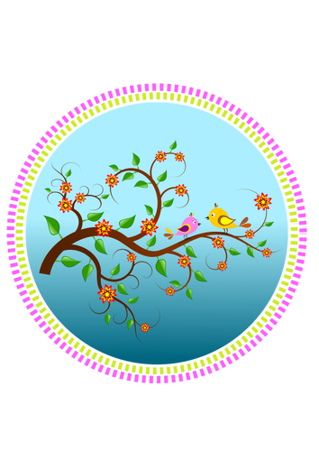 Birds on a branch with flowers vector drawing