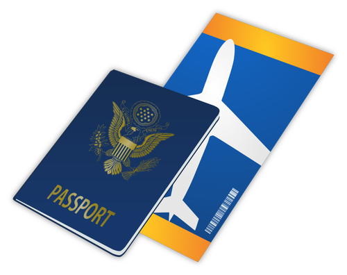 جواز السفر والتذكرة المتجه