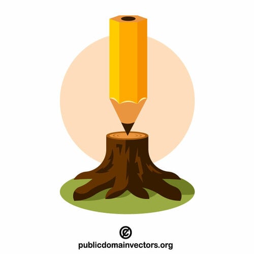 Pencil standing on a tree trunk