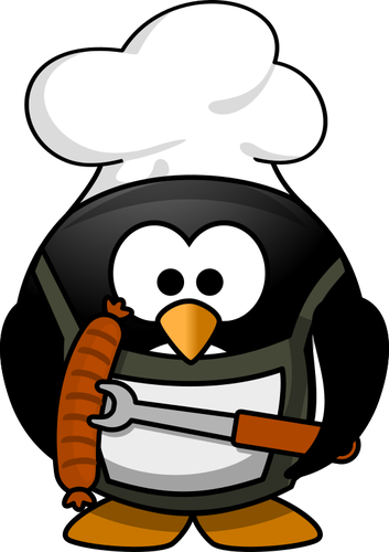 Penguin with barbecue equipment
